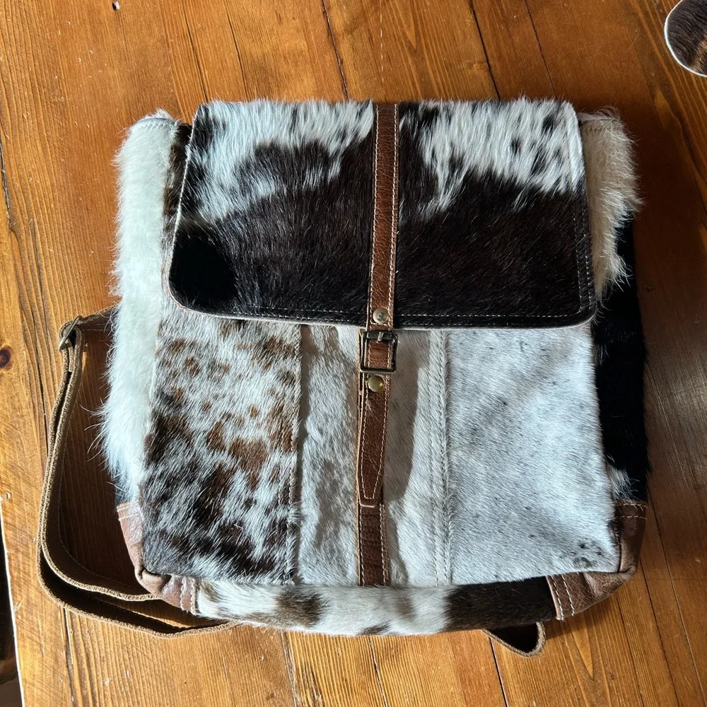Myra Bag Cowhide Leather Backpack - Black and Brown - Picture 1 of 4